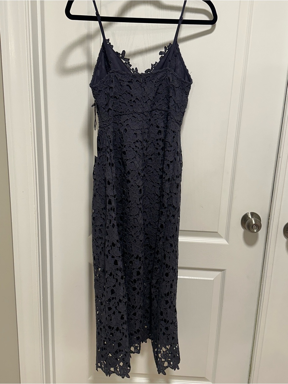 Astr Navy Crochet Lace Maxi Dress